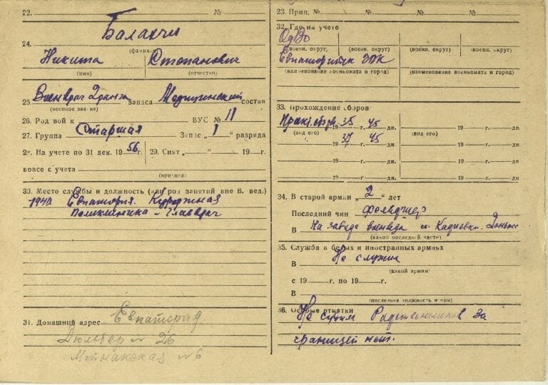 Балакчи Никита Степанович. Офицерская карточка. 33406. 1