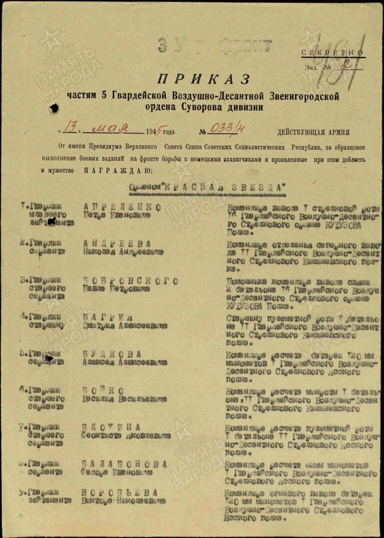 Тамбулов Федор Саввич. Медаль За боевые заслуги. Первая страница приказа или указа