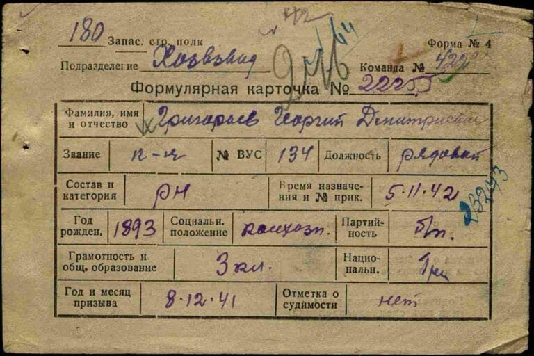 ЦАМО Ф.8472 О.21347 Д.12 Л.246 Григорьев Георгий Дмитриевич