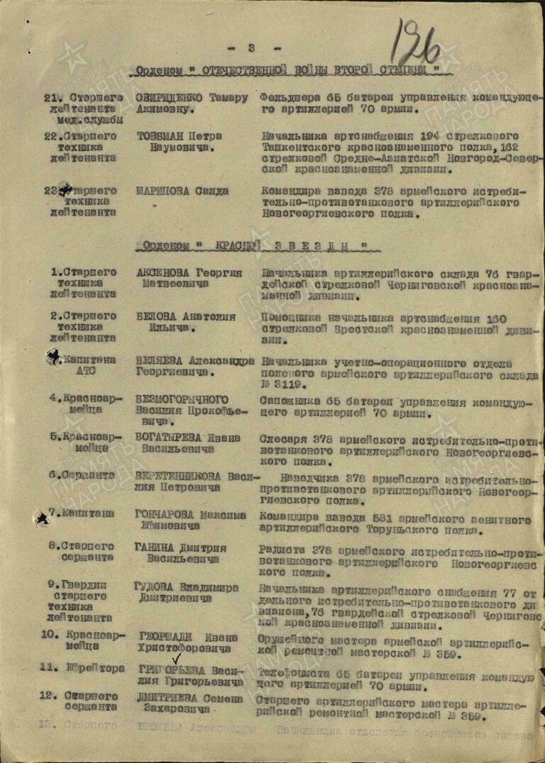 Георгиади Иван Христофорович. Орден Красной Звезды. Строка в наградном списке