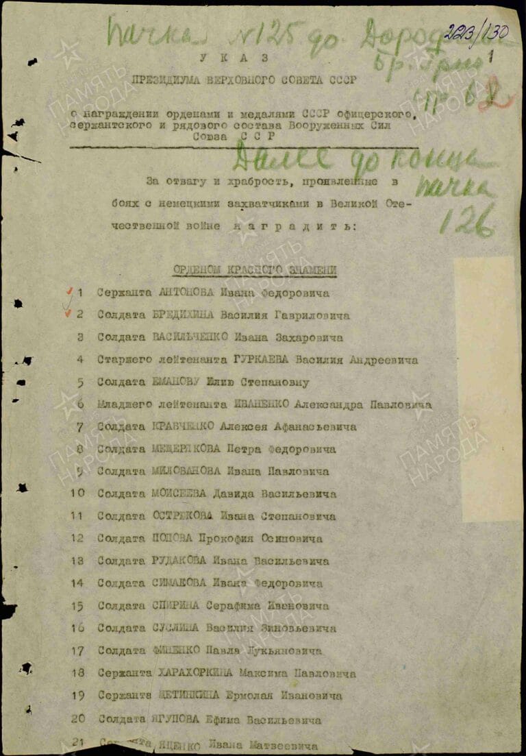 Григориади Григорий Фемистоклович. Орден Отечественной войны II степени. Первая страница приказа или указа