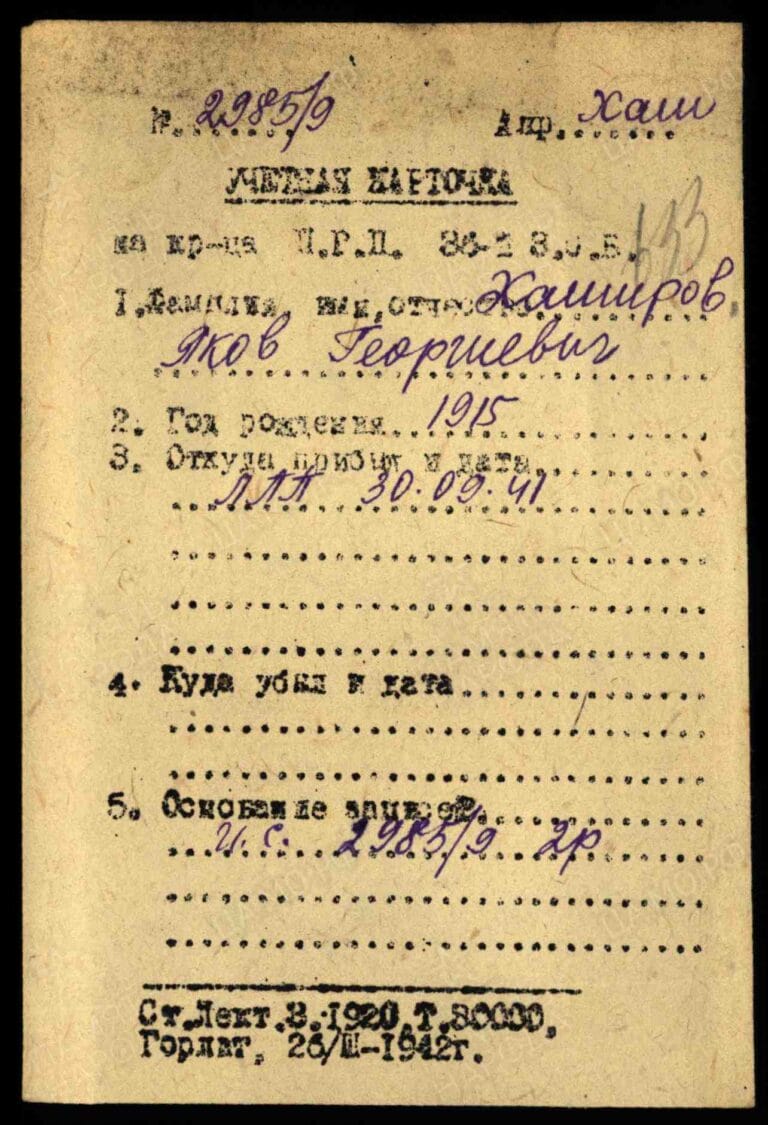 ЦАМО Картотека ПРБ 36 ЗСД Д.3050 Л.633