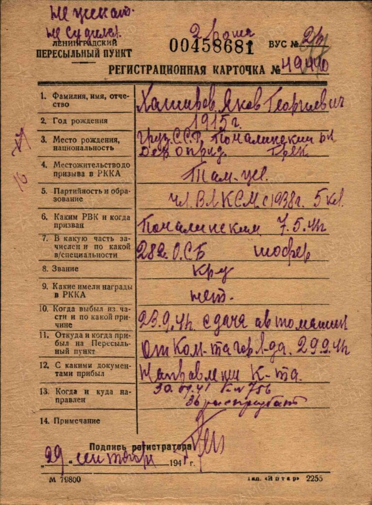 Хаширов Яков Георгиевич. Регистрационная карта