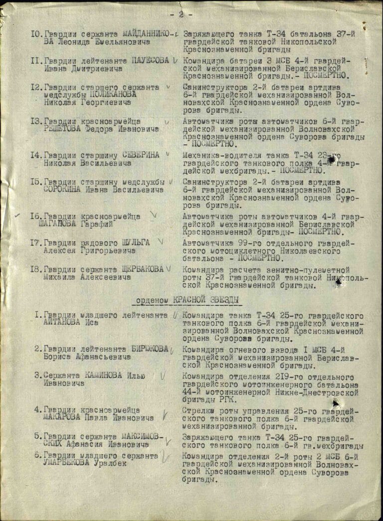 Каминов Илья Иванович. Орден Красной Звезды. Строка в наградном списке