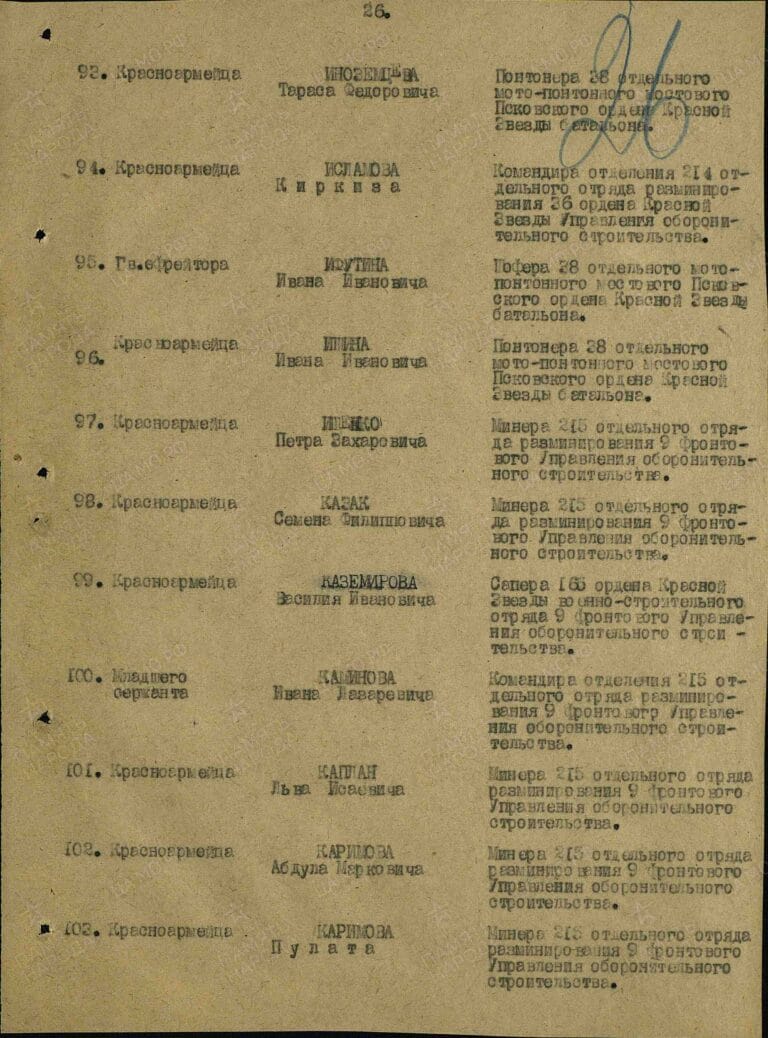 Каминов Иван Лазаревич. Медаль За боевые заслуги. Строка в наградном списке