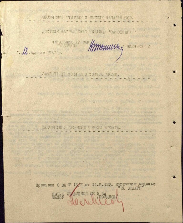 Тосхопоран Георгий Степанович. Медаль За отвагу. Наградной лист 2