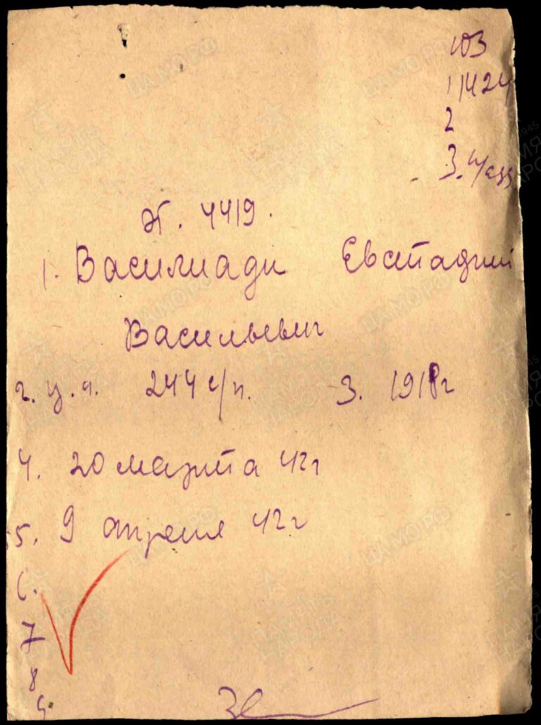 ЦАМО (военно-медицинских документов) Картотека ранений Л.103