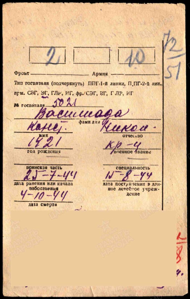 ЦАМО (военно-медицинских документов) Картотека ранений С.(173)