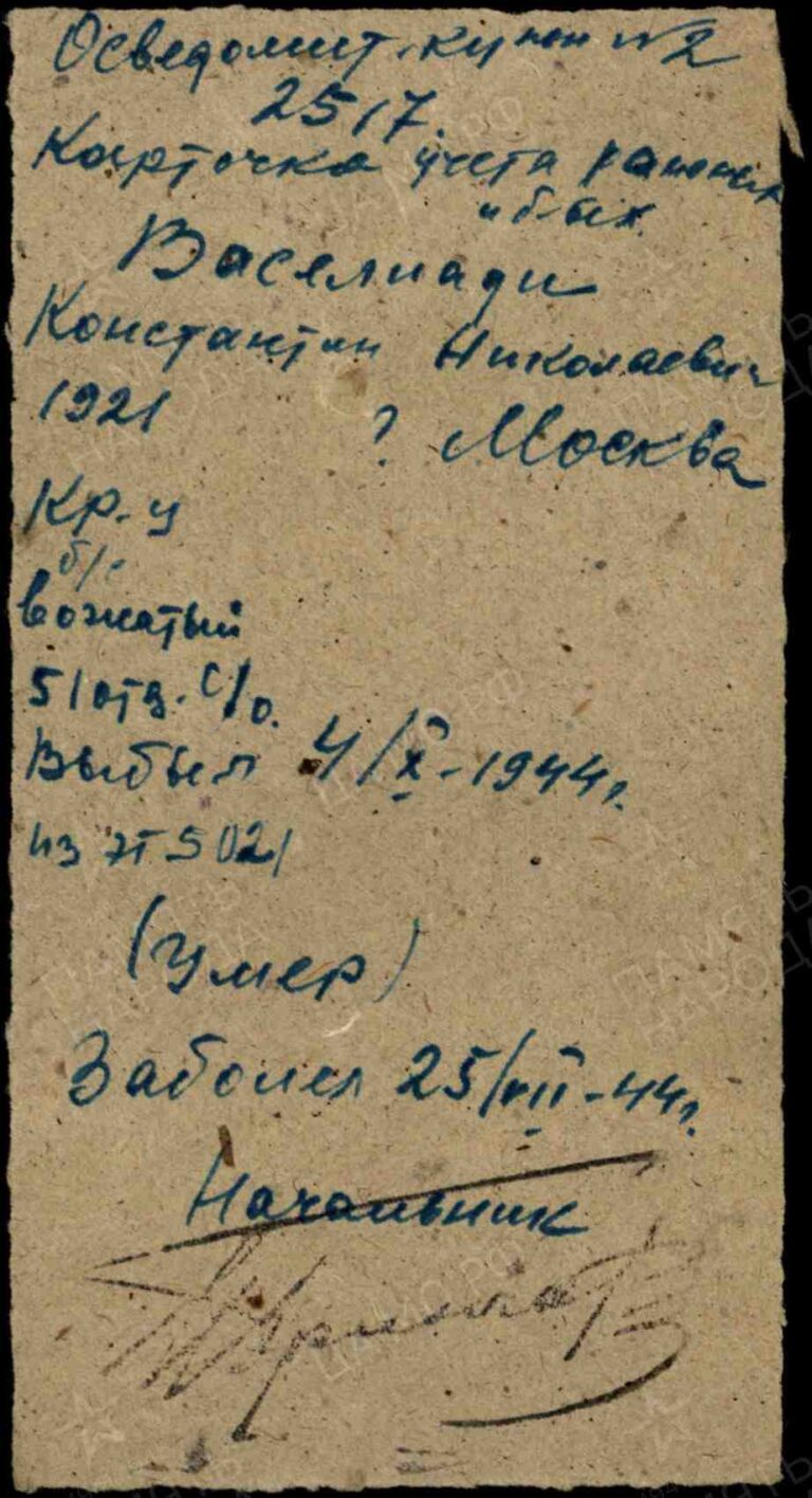 ЦАМО (военно-медицинских документов) Картотека ранений С.(25)