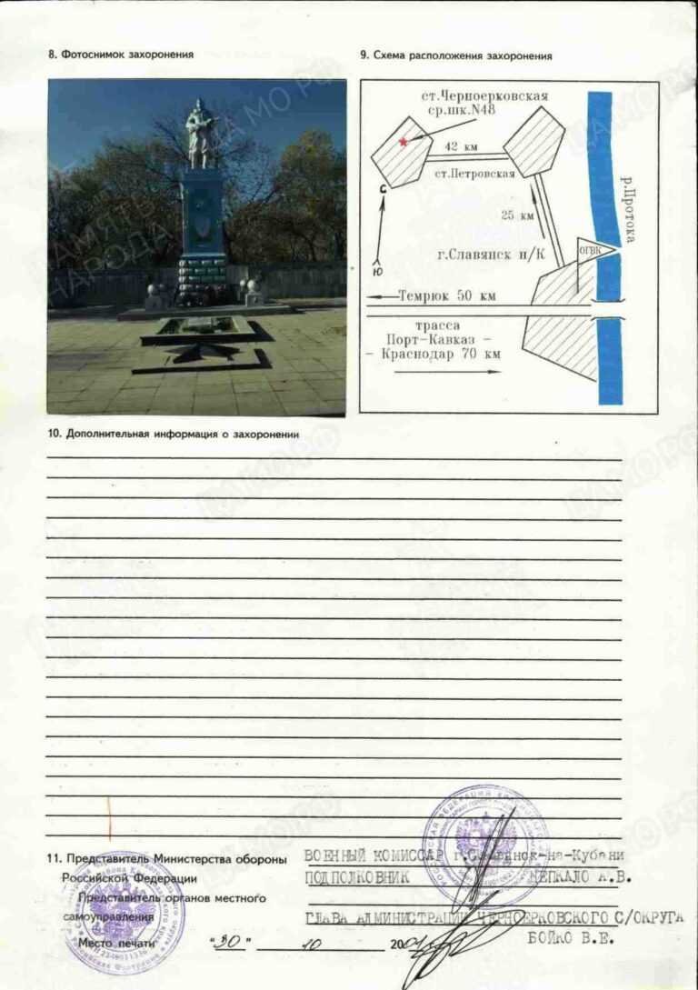 Захоронение 260130809 2. Учетная карточка