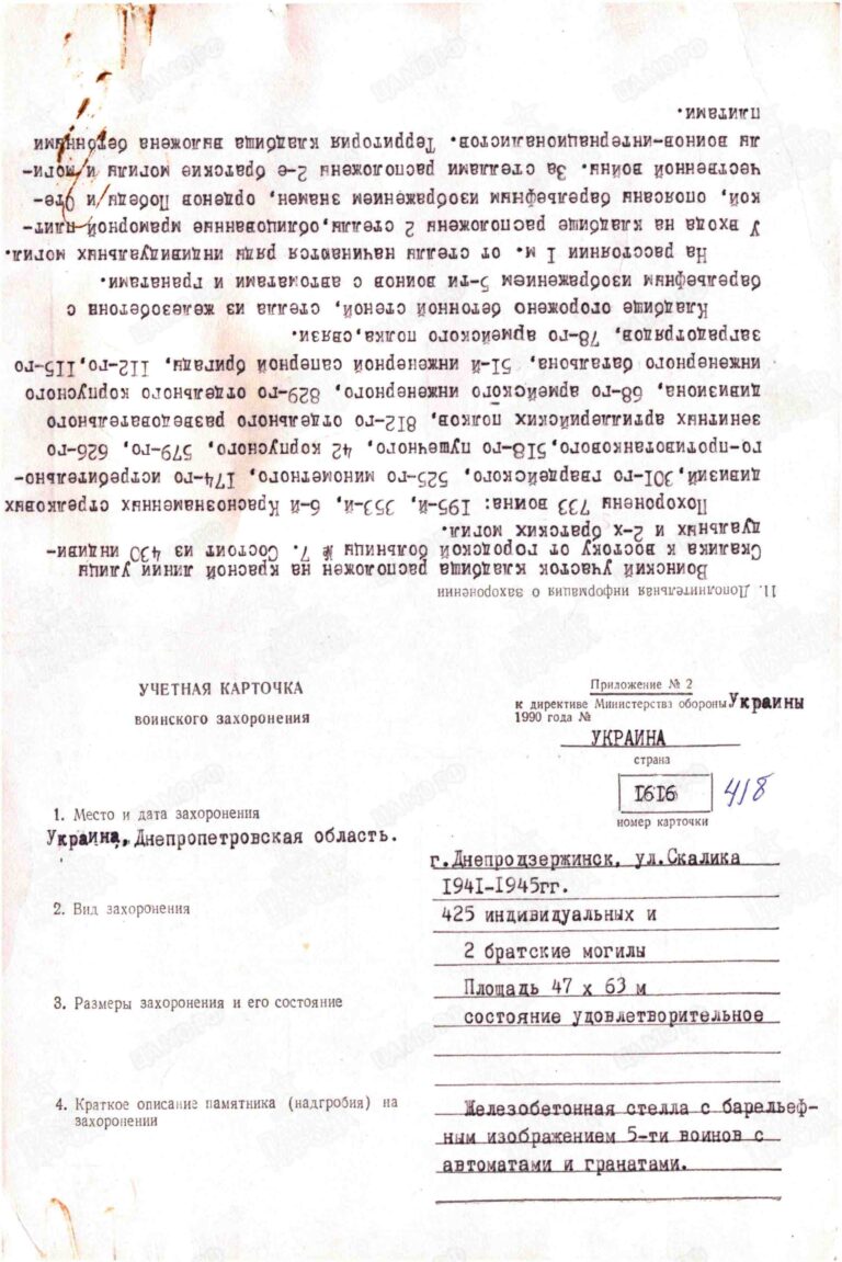 Захоронение 83521383 1. Учетная Карта 1