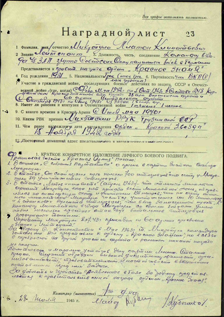 ЦАМО Ф.33 Оп.687572 Д.227 Микропуло Платон Климентьевич