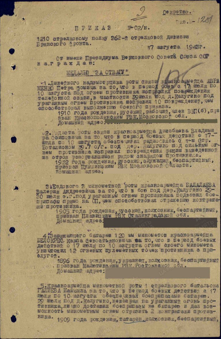 ЦАМО Ф.33 Оп.717037 Д.2103 Л.251 (105)