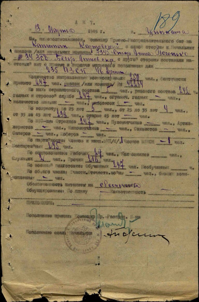 ЦАМО Ф.8355 Оп.73173 Д.1 Л.189