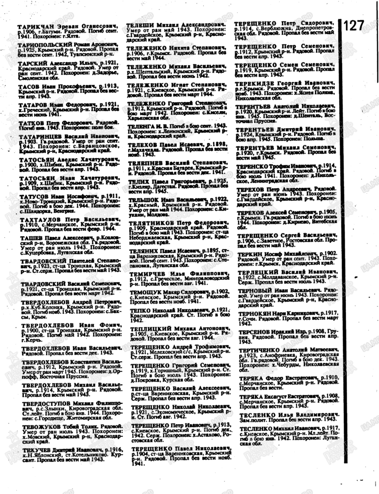 Книга памяти. Краснодарский край. Том 3. С.127