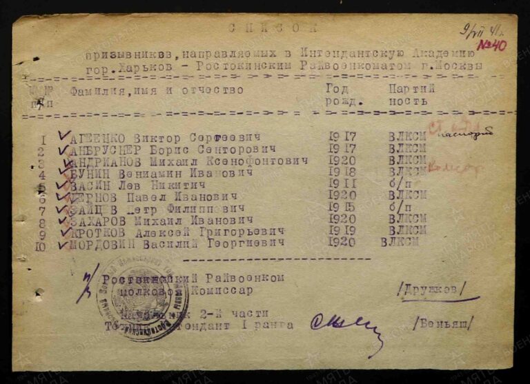 ВК г. Москва Останкинский ОВК Д.11001048 Но.40