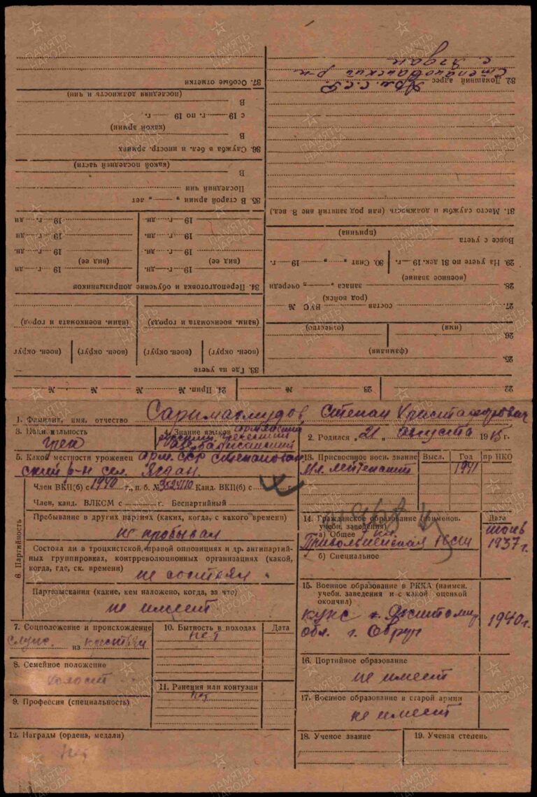 ЦАМО Ф.209 Оп.995 Д.203-220 Саримахмудов Степан Христофорович