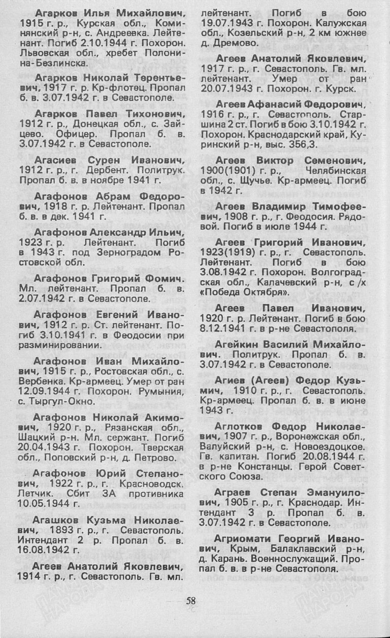 Книга Памяти. Город-герой Севастополь. Том 1. С.58