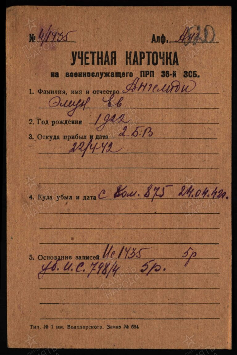 ЦАМО Картотека ПРБ 36 ЗСД Д.4008 Л.520