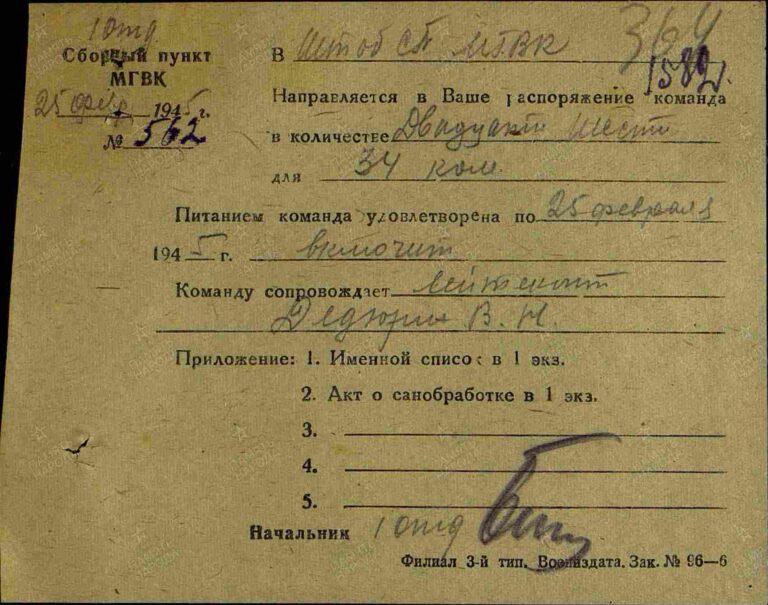 ЦАМО СПП Московского ГВК Оп.179524 Д.17 Л.364