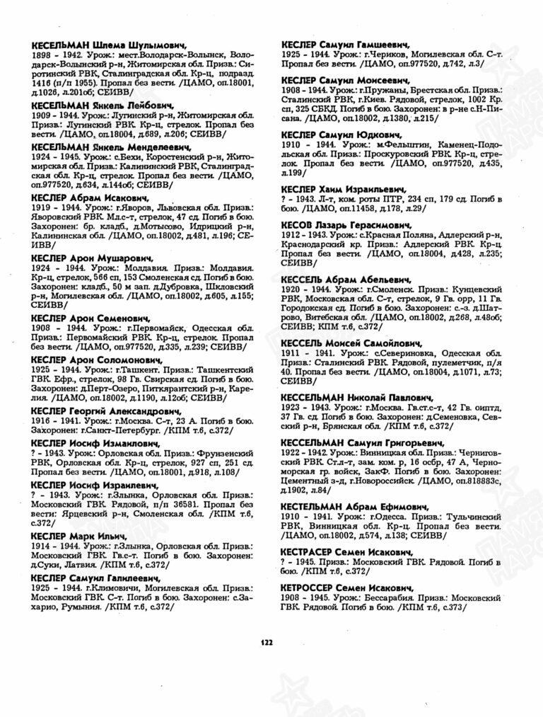 Книга памяти воинов-евреев, павших в боях с нацизмом. Том 2 С.122