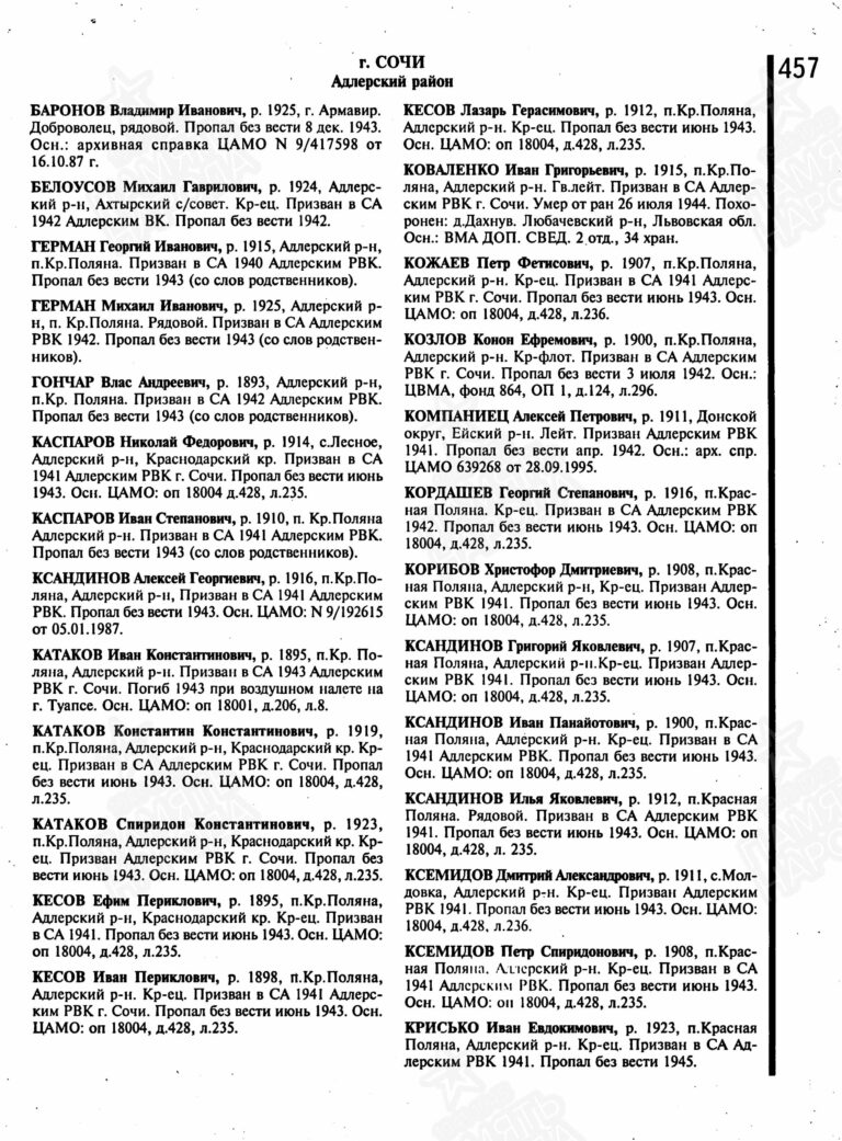 Книга памяти. Краснодарский край. Том 17. С.457