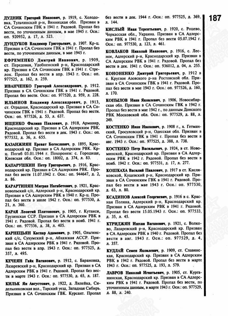 Книга памяти. Краснодарский край. Том 18. С.187