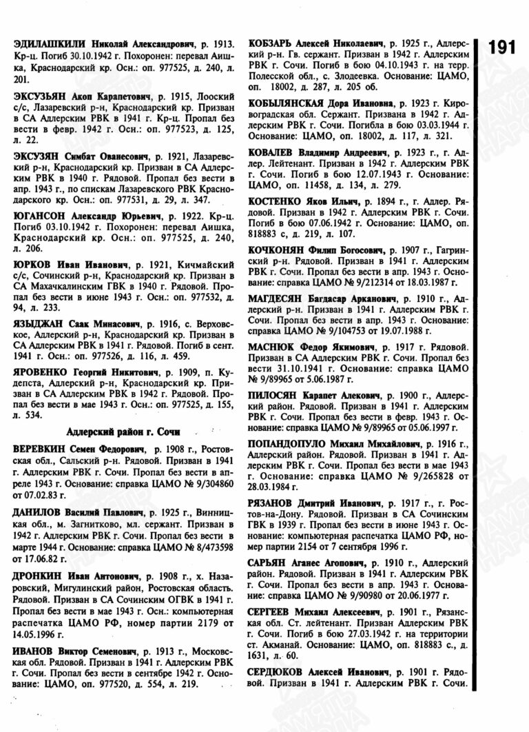 Книга памяти. Краснодарский край. Том 18. С.191