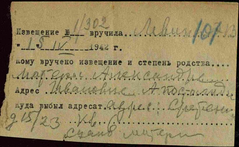 Останкинский ОВК, г. Москва Ф.58 Оп.1942 Д.2 Л.101