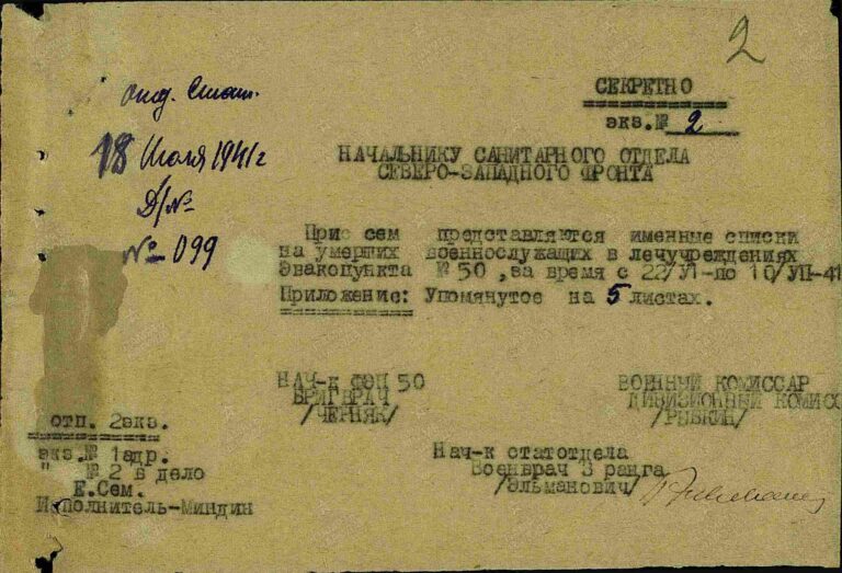 Филиал ЦАМО (военно-медицинских документов) Фонд ФЭП 50 Оп.5632 Д.19 Л.2