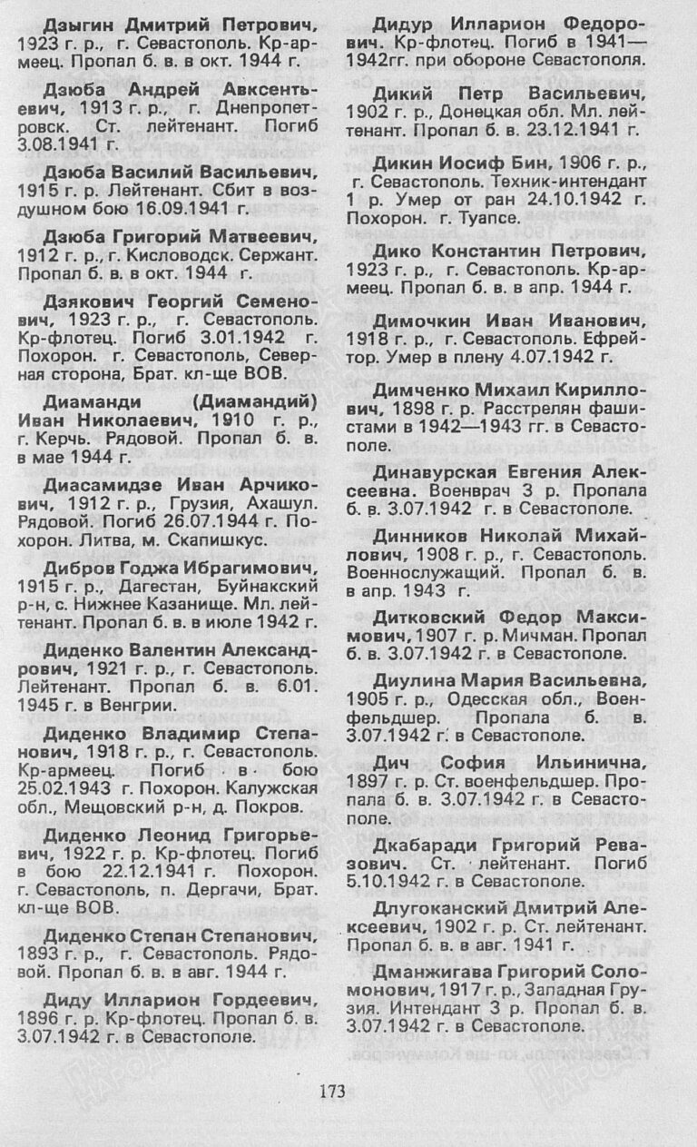 Книга Памяти. Город-герой Севастополь. Том 1. С.173