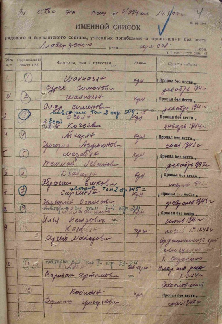 ВК Республики Армения Оп.1959 Д.3 инв. 9 Л.4