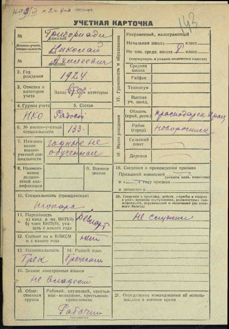 ВК Республики Башкортостан Отдел ВК по Октябрьскому и Советскому р-нам г. Уфа Советский РВК Д.2 Л.143